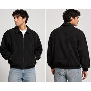 Rigo Sportswear Mens Black Faux Suede Perforated Full Zip Bomber Jacket Large